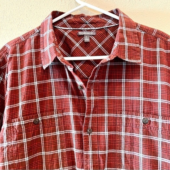 TOAD&CO Organic Cotton Wash & Wear red plaid button down shirt western men’s XL - Picture 3 of 12